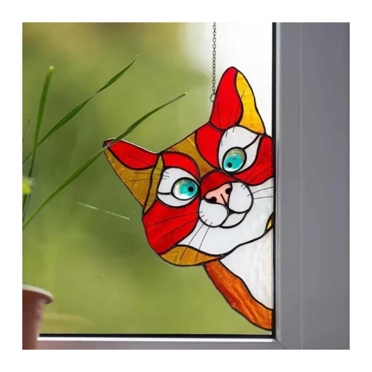 Katzen-Sonnenfänger aus Acryl in Gelb und Multicolor als Fenster-Ornament zur Raumdekoration - Bild 1