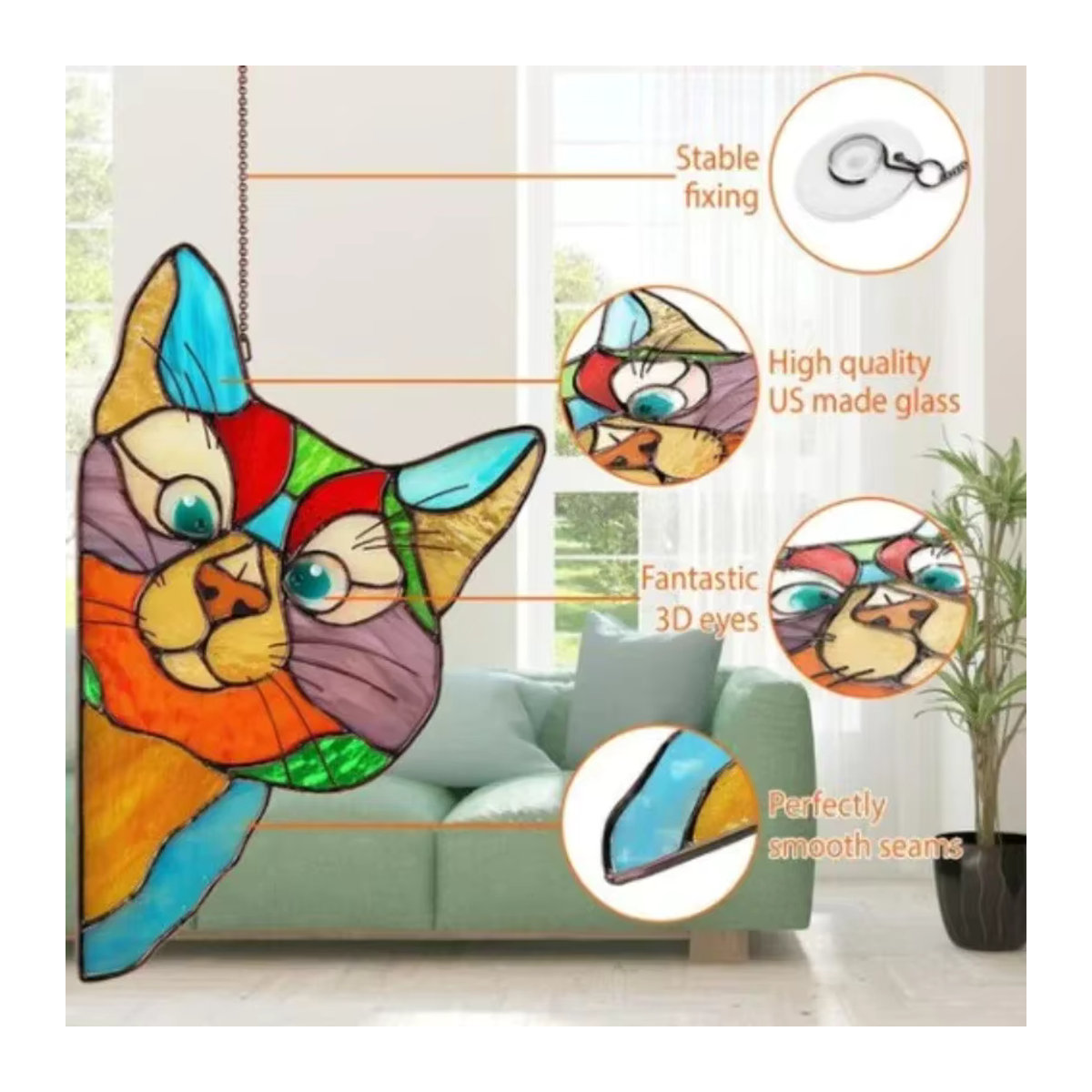 Katzen-Sonnenfänger aus Acryl in Gelb und Multicolor als Fenster-Ornament zur Raumdekoration - Bild 2