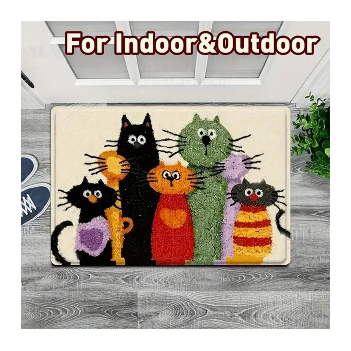 Katzen Tür Matte mit Katzenmotiv für Innen- und Außenbereich, Eingangsteppich für Flur, Garten oder Küche, B/B: 50 x 80 cm - Bild 1