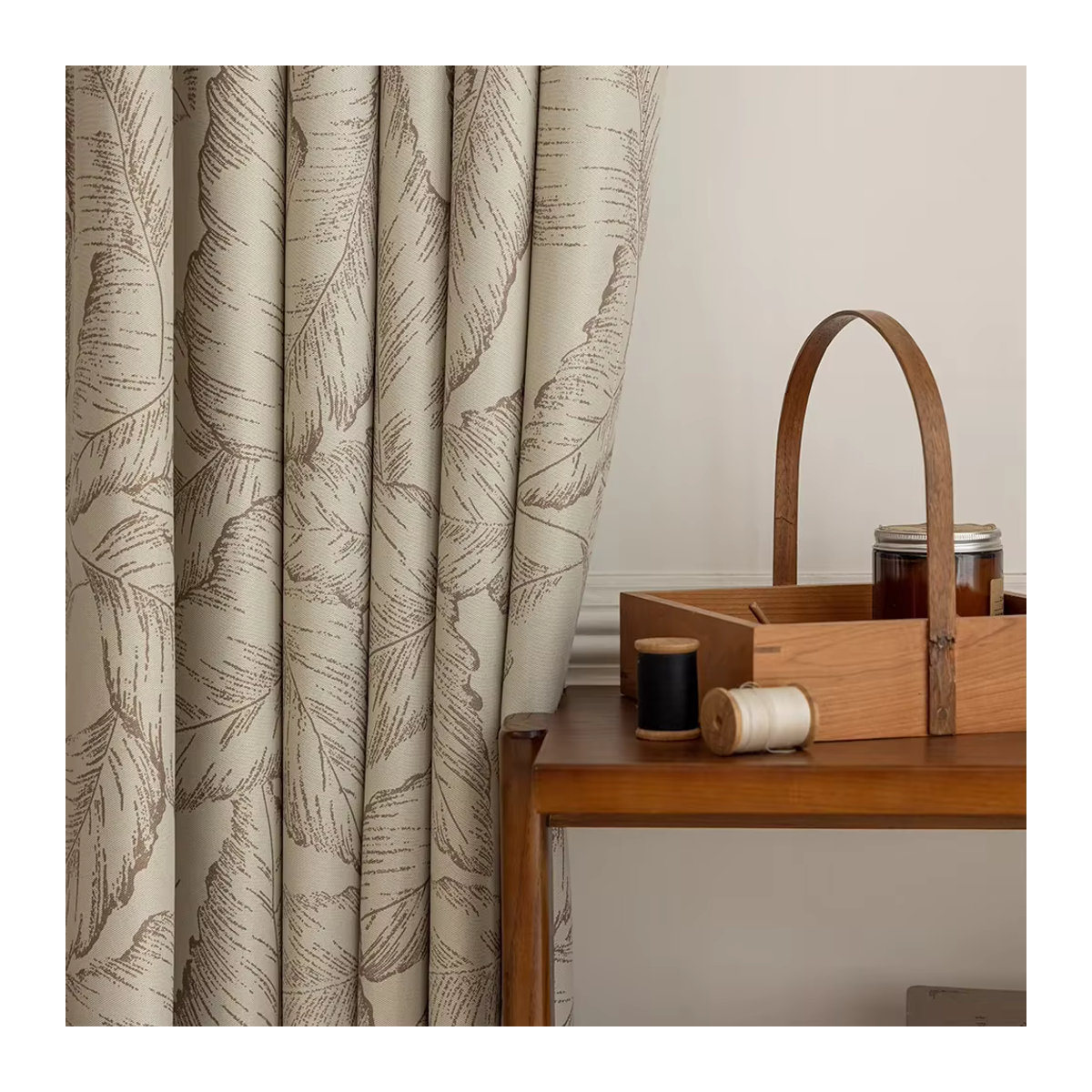 Kaunfo Verdunkelungsvorhang mit Blättermuster für Wohnzimmer und Schlafzimmer in Schwarz oder Beige - Bild 2
