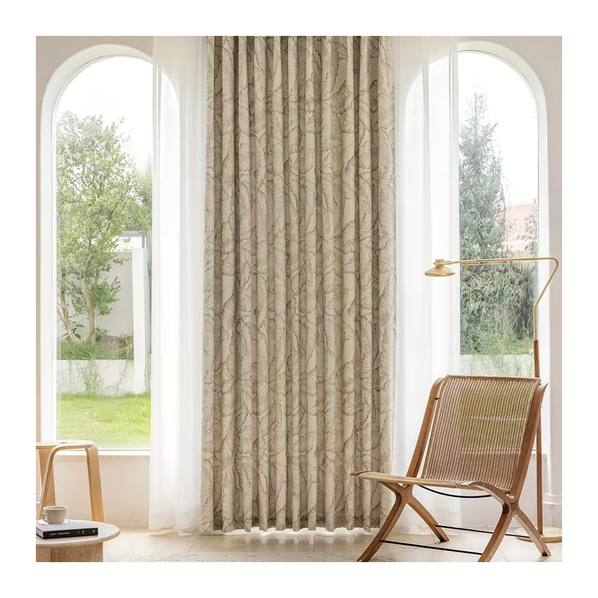 Kaunfo Verdunkelungsvorhang mit Blättermuster für Wohnzimmer und Schlafzimmer in Schwarz oder Beige - Bild 3