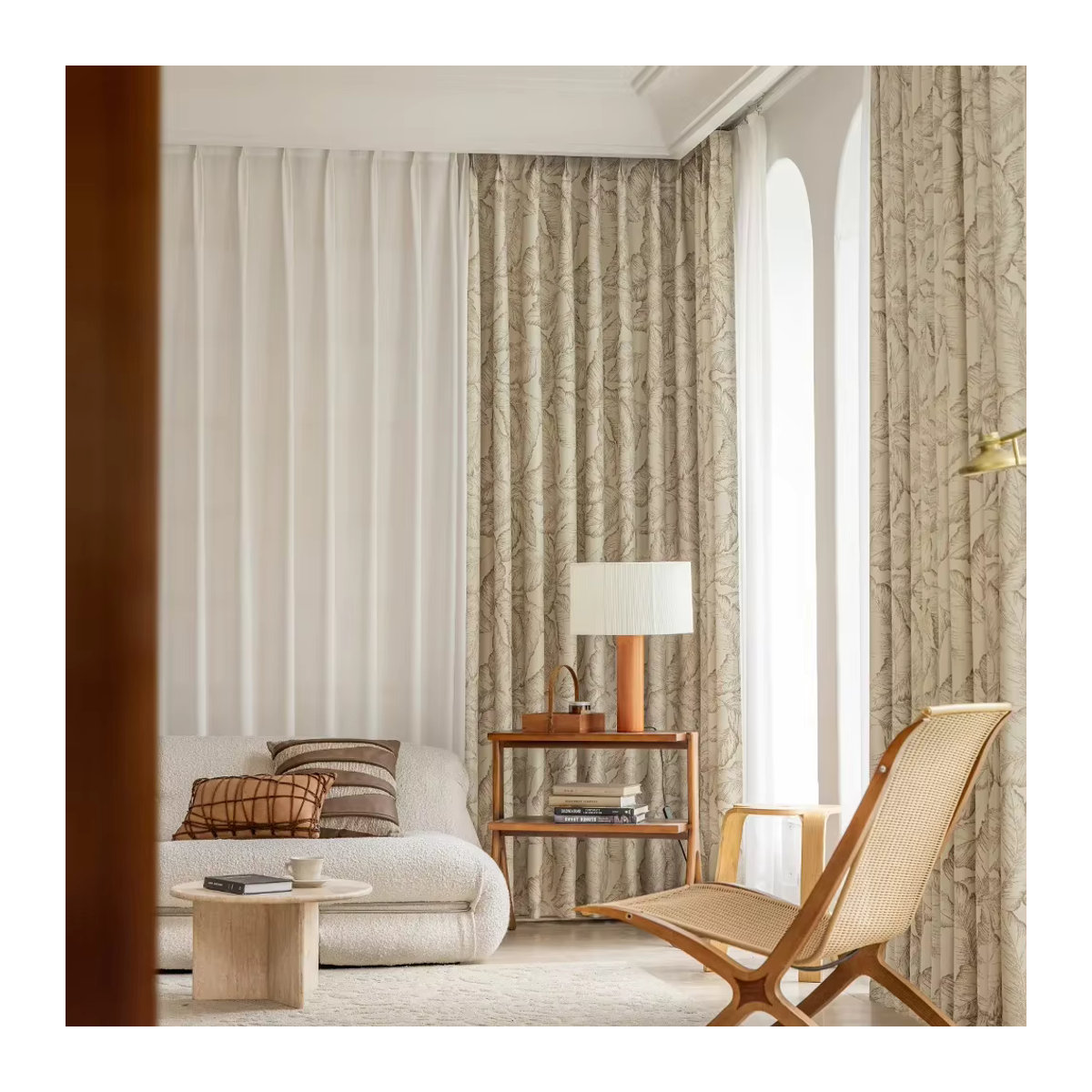 Kaunfo Verdunkelungsvorhang mit Blättermuster für Wohnzimmer und Schlafzimmer in Schwarz oder Beige - Bild 4