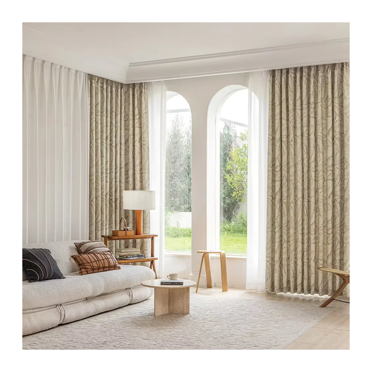 Kaunfo Verdunkelungsvorhang mit Blättermuster für Wohnzimmer und Schlafzimmer in Schwarz oder Beige - Bild 5