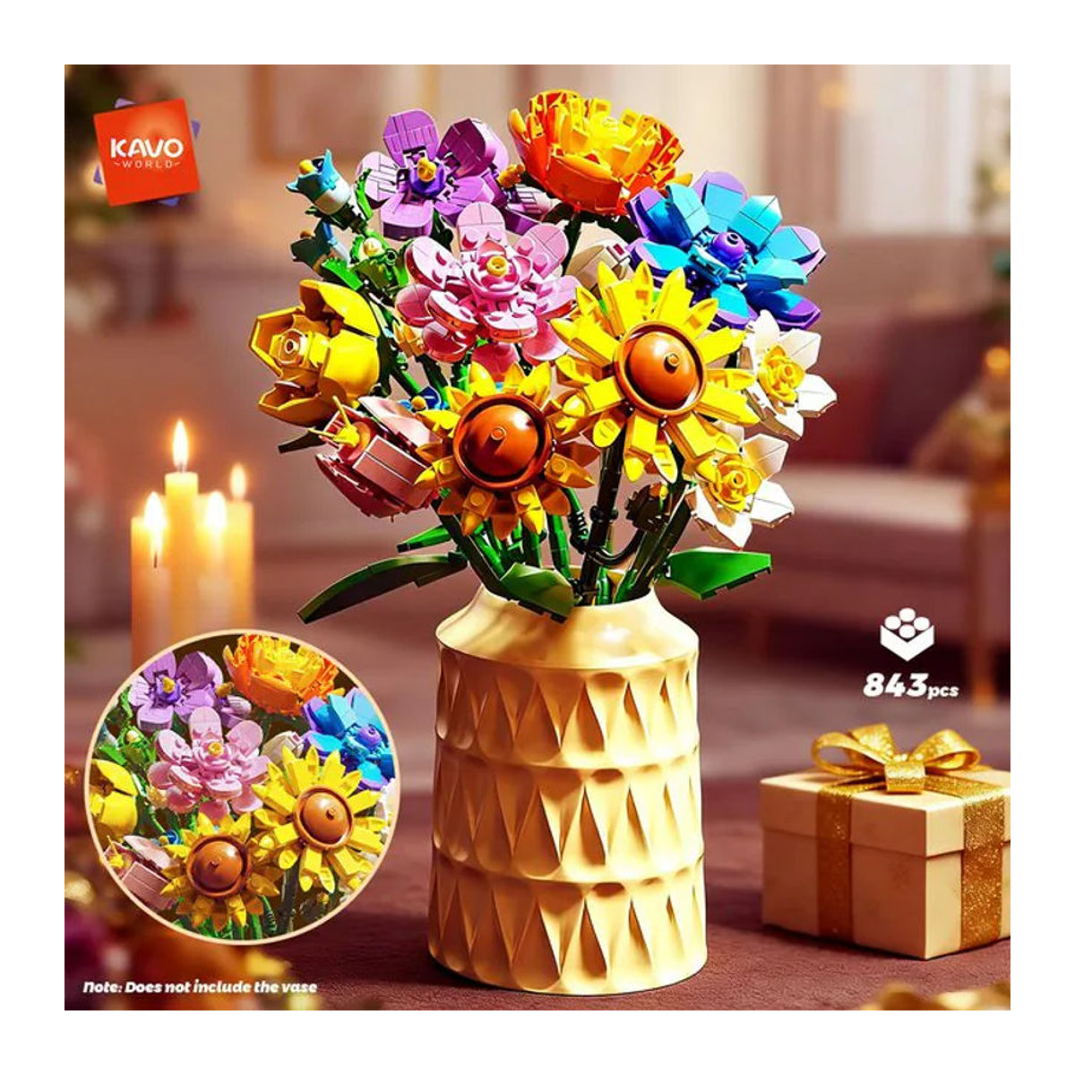 KAVOWORLD Blumenstrauß Baustein-Set 843-teilig, Mehrfarbiges STEM-Spielzeug aus Kunststoff für die Heimdekoration - Bild 1