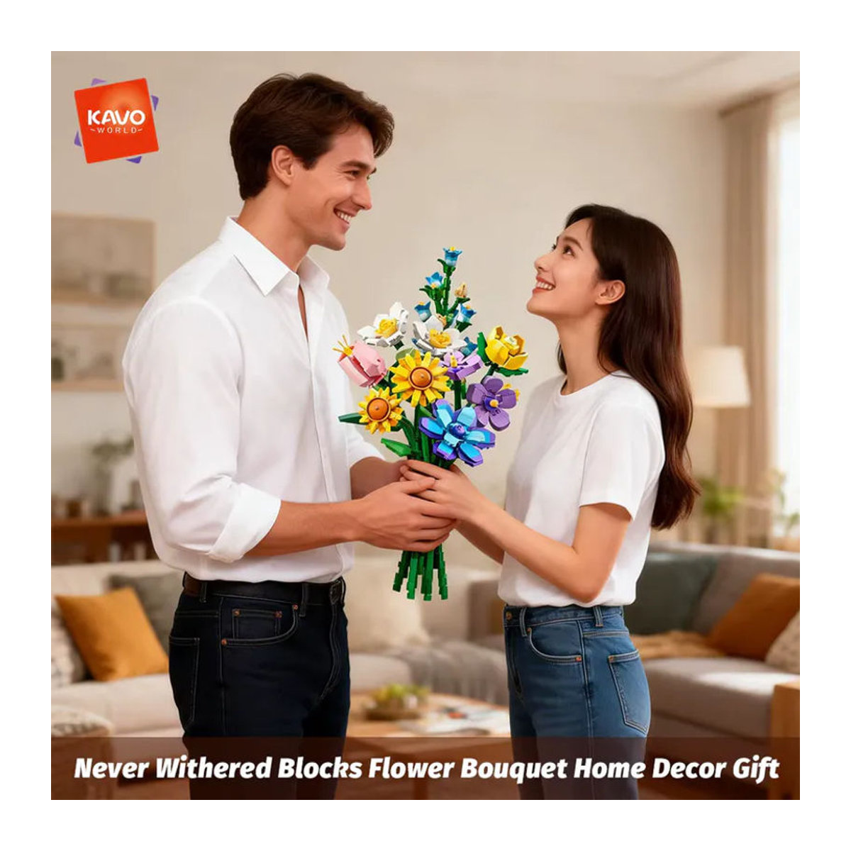 KAVOWORLD Blumenstrauß Baustein-Set 843-teilig, Mehrfarbiges STEM-Spielzeug aus Kunststoff für die Heimdekoration - Bild 3