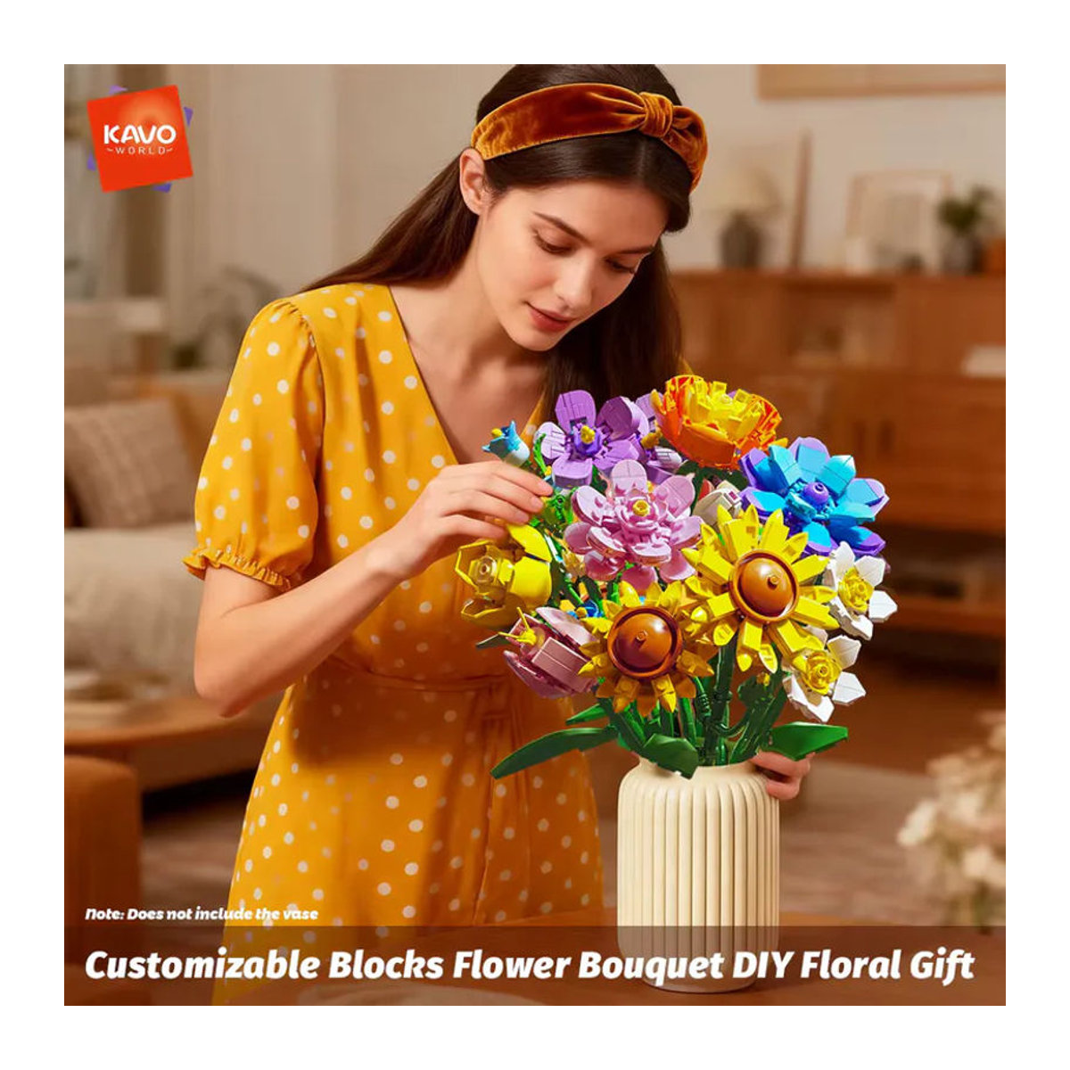 KAVOWORLD Blumenstrauß Baustein-Set 843-teilig, Mehrfarbiges STEM-Spielzeug aus Kunststoff für die Heimdekoration - Bild 5