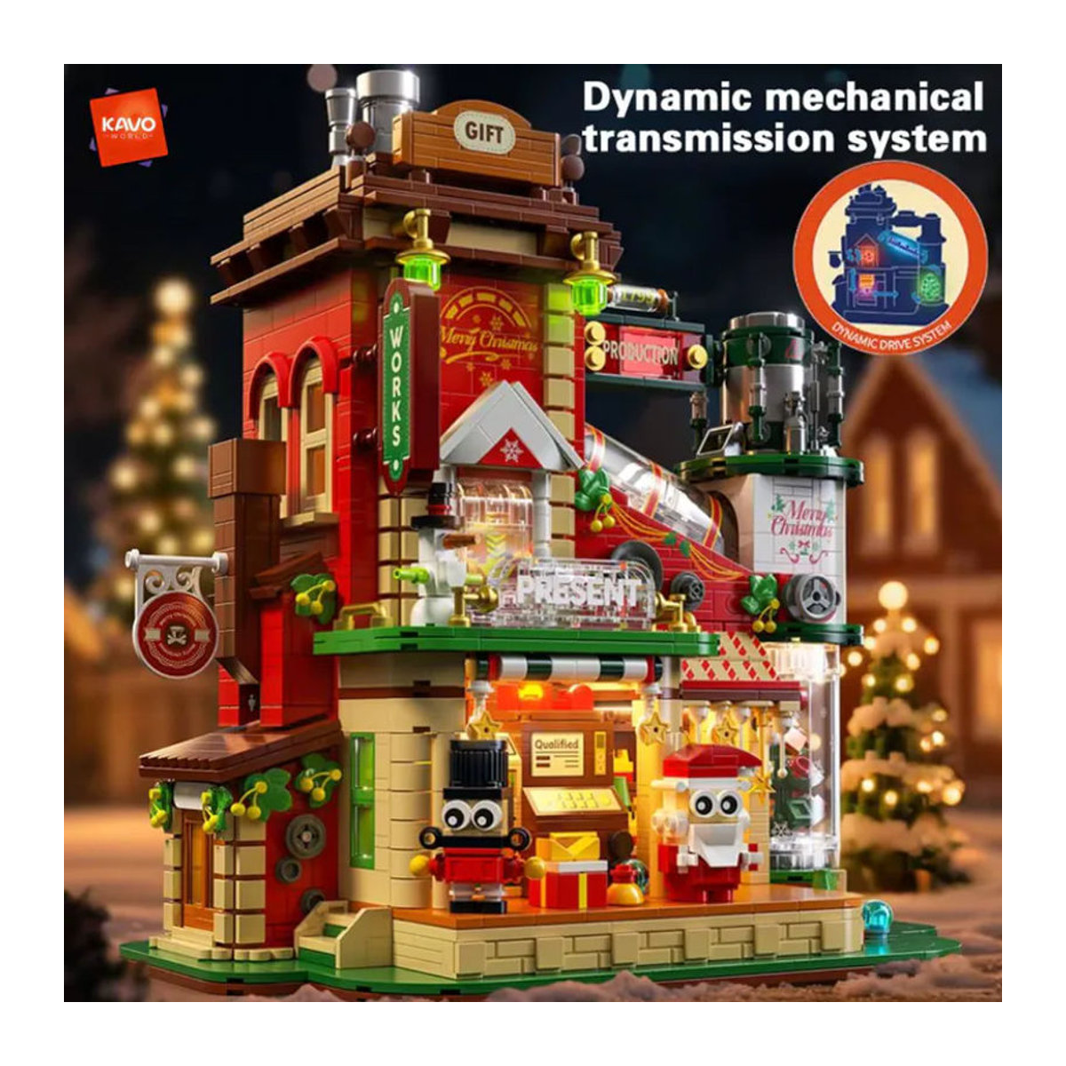KAVOWORLD Weihnachtsmann-Werkstatt DIY Bausatz mit LED-Beleuchtung, mehrfarbiges Ziegelstein-Modell aus Kunststoff zur Weihnachtsdekoration - Bild 4
