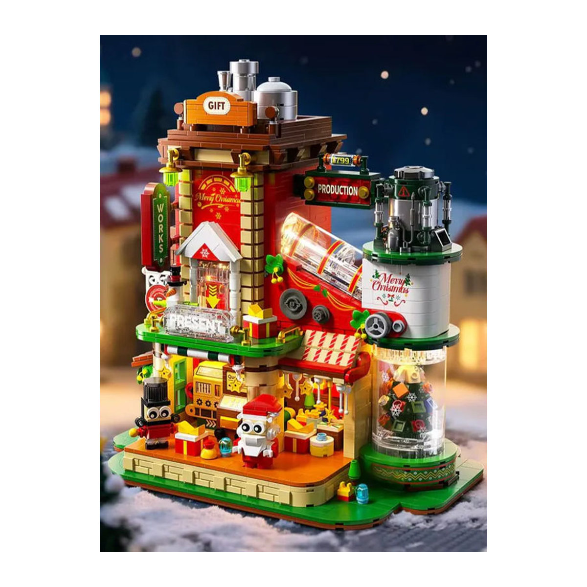 KAVOWORLD Weihnachtsmann-Werkstatt DIY Bausatz mit LED-Beleuchtung, mehrfarbiges Ziegelstein-Modell aus Kunststoff zur Weihnachtsdekoration - Bild 7
