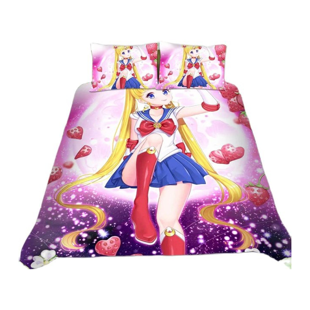 Kawaii Anime Sailor Moon Bettwäsche-Set in Rosa mit Bettbezug und Kissenbezügen, 3-teilig, B/H: 135 x 200 cm - Bild 1