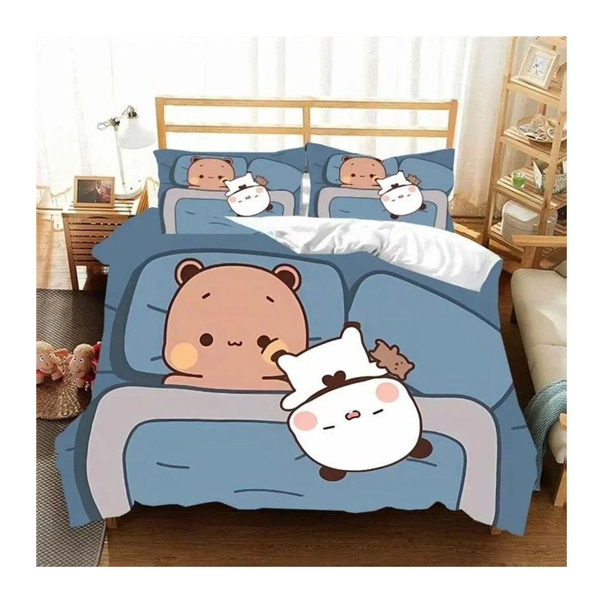 Kawaii Bubu und Dudu Anime Bettwäsche Set mit Bettbezug für Einzelbetten, Größe: 135 x 200 cm - Bild 1