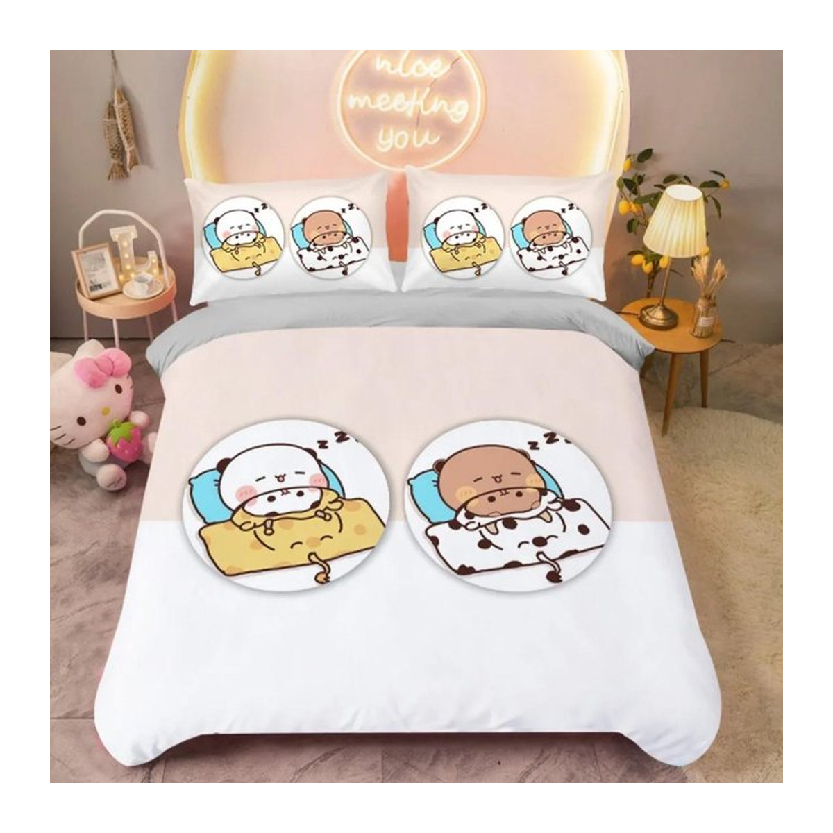 Kawaii Bubu Und Dudu Bettwäsche-Set für Kinder und Erwachsene, 3-teilig, B/H: 135 x 200 cm - Bild 1