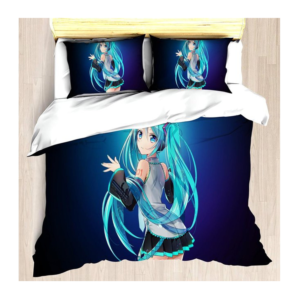 Kawaii Hatsune Miku Cartoon Bettwäsche Set mit Steppdecke und Kissenbezügen, Multicolor, B/H: 135 x 200 cm - Bild 1