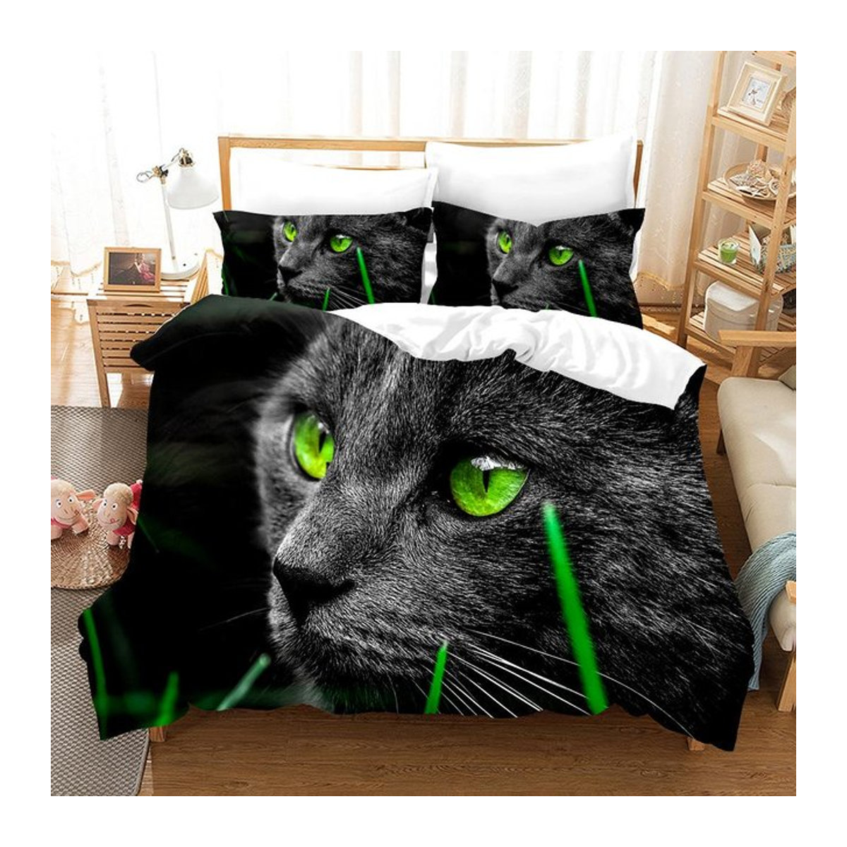 Kawaii Katzen Bettwäsche Set aus Polyester mit Kissenbezug und Reißverschluss für Kinder und Teenager, B/H: 135 x 200 cm - Bild 1