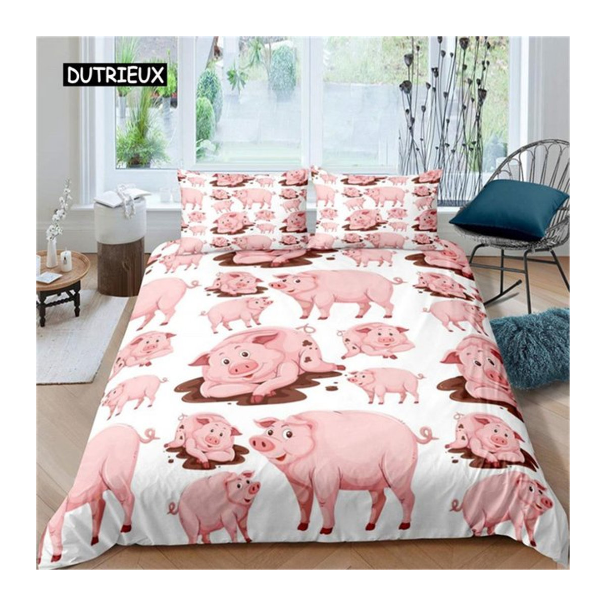 Kawaii Schwein Bettwäsche Set aus Polyester mit floralem Design für Teenager, B/B/H: 140 x 200 cm, 3-teilig von JMG Household Supplies - Bild 1