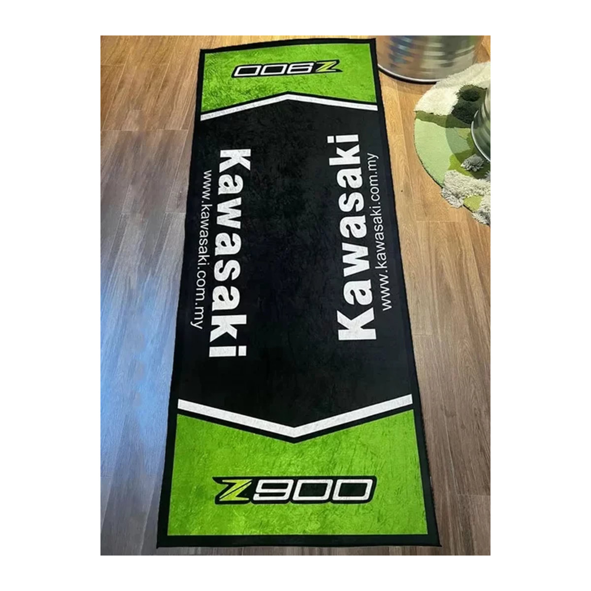 Kawasaki Motorrad Garage Matte Anti-Rutsch Boden Teppich in Schwarz und Grün - Bild 1