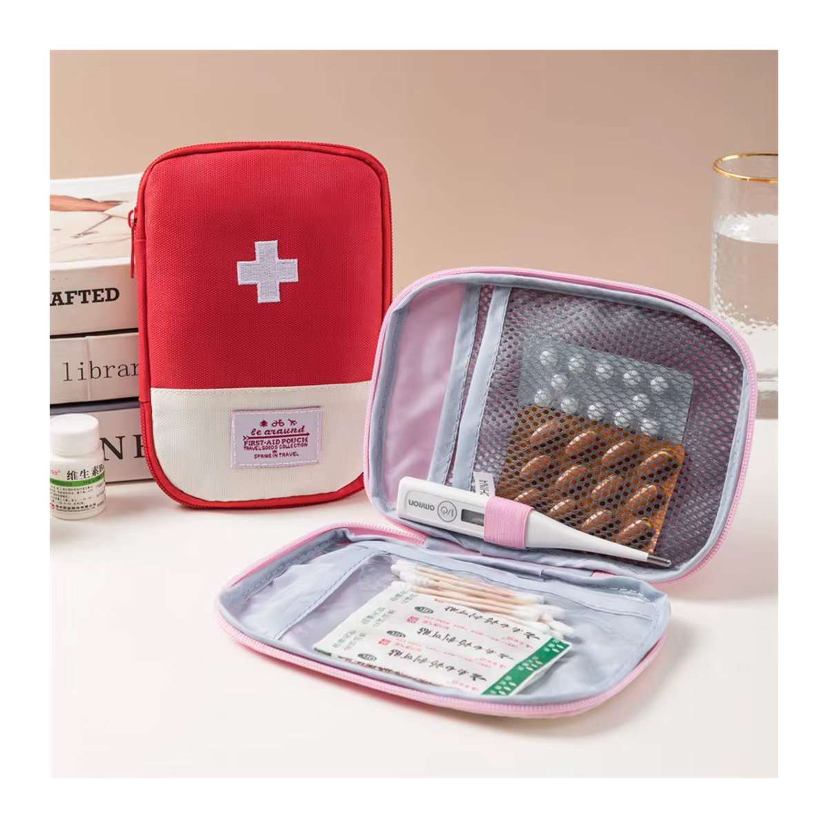 Kaxitex Tragbare medizinische Notfalltasche für Geschäftsreisen und den Außenbereich in Rosa und Rot - Bild 2