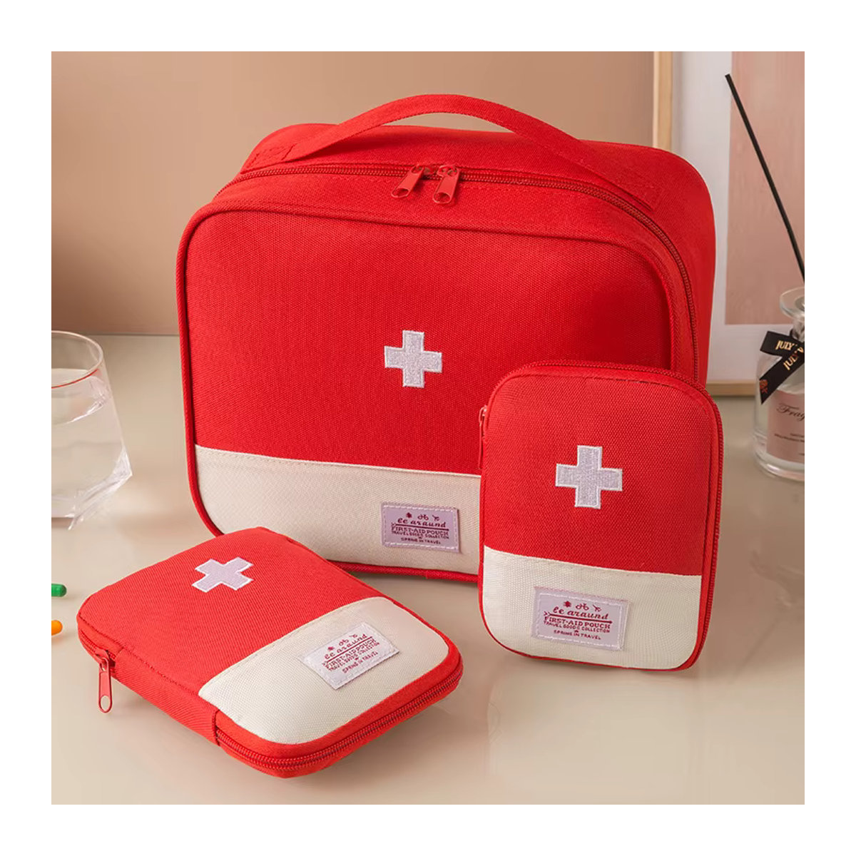 Kaxitex Tragbare medizinische Notfalltasche für Geschäftsreisen und den Außenbereich in Rosa und Rot - Bild 3