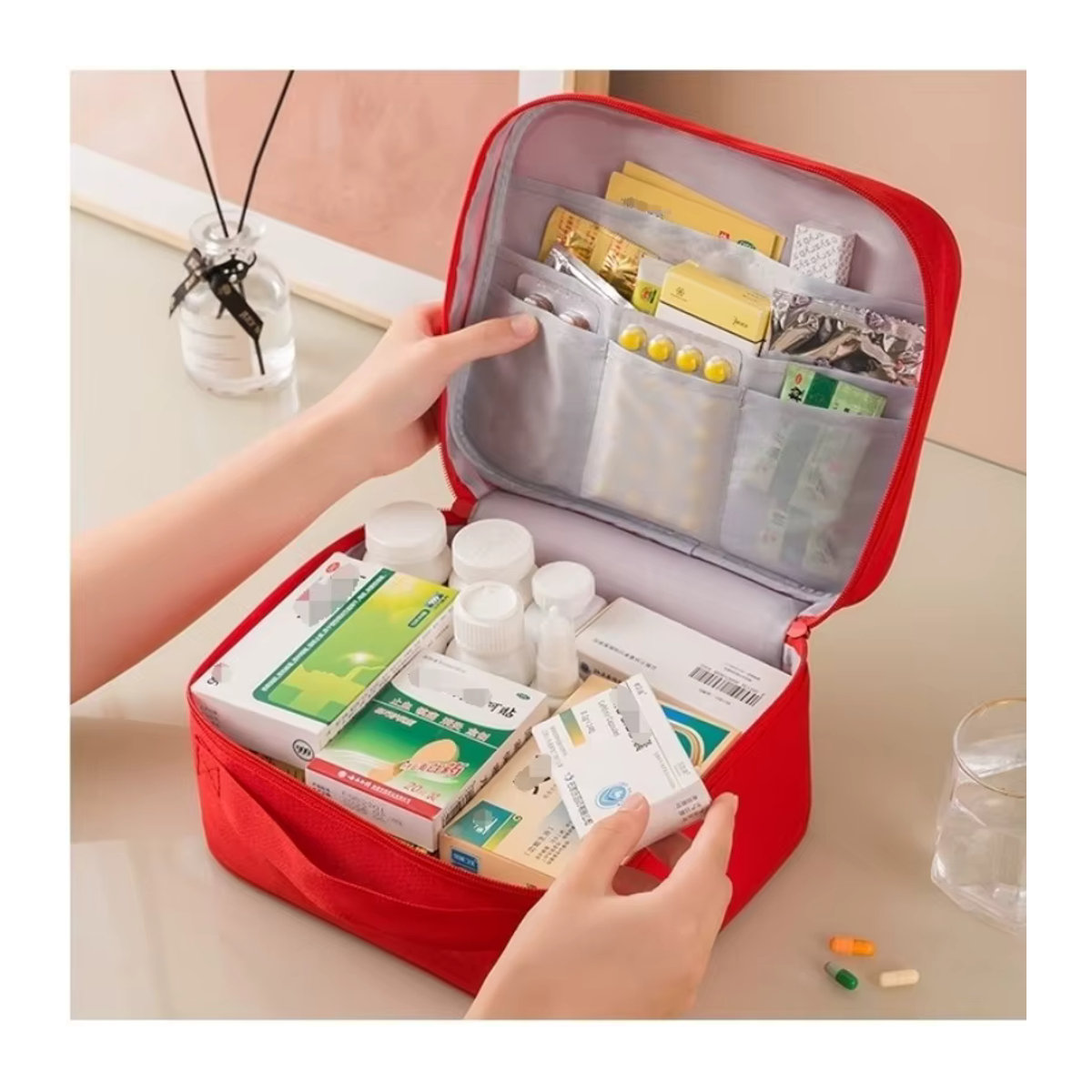 Kaxitex Tragbare medizinische Notfalltasche für Geschäftsreisen und den Außenbereich in Rosa und Rot - Bild 4
