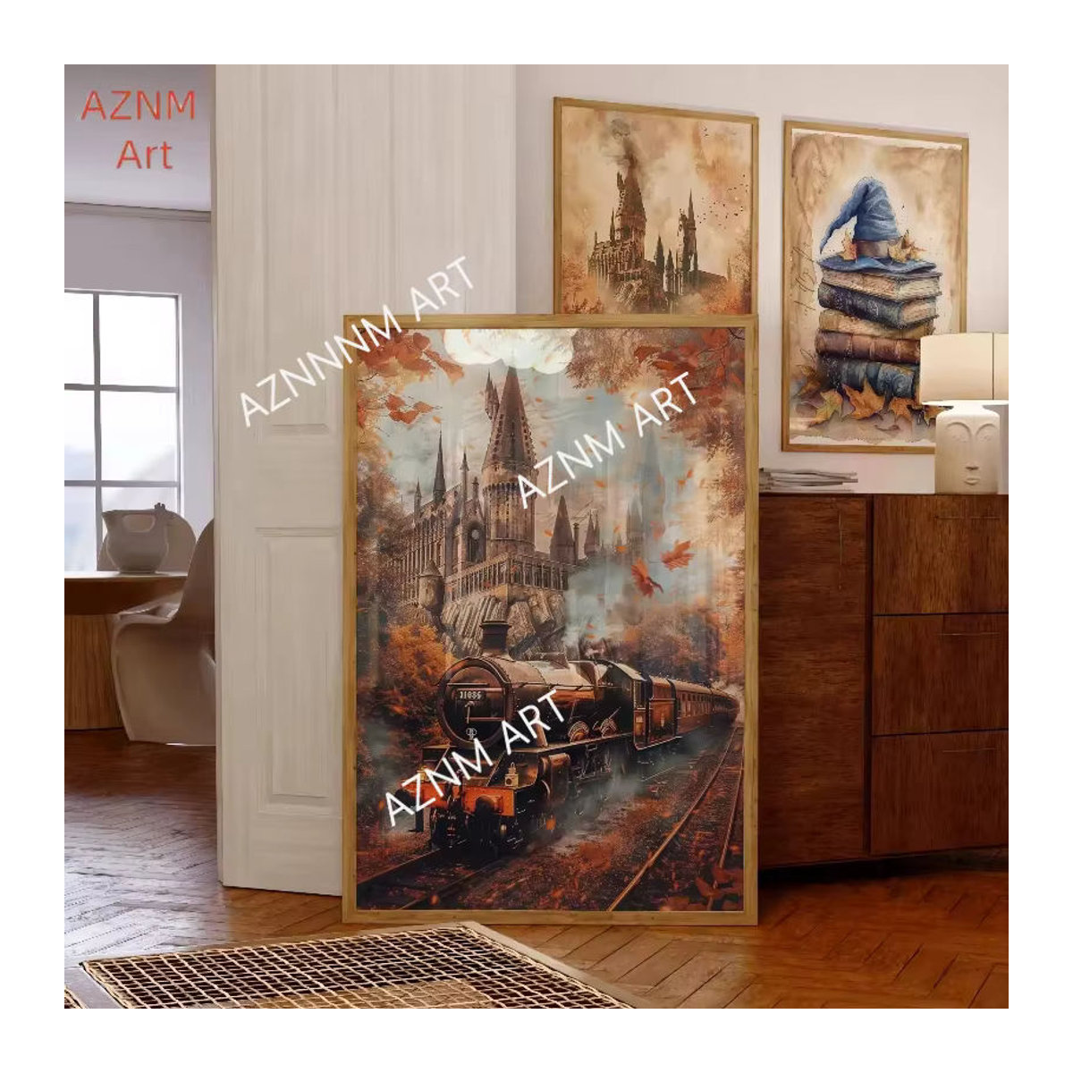 KAYOU 3-teiliges Herbst-Halloween-Zauberer-Poster-Set mit Magischem Schloss, Zug und Eule als mehrfarbige Wandkunst für Kinderzimmer und Fantasy-Dekoration - Bild 5