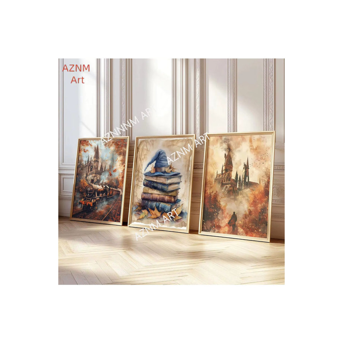 KAYOU 3-teiliges Herbst-Halloween-Zauberer-Poster-Set mit Magischem Schloss, Zug und Eule als mehrfarbige Wandkunst für Kinderzimmer und Fantasy-Dekoration - Bild 6
