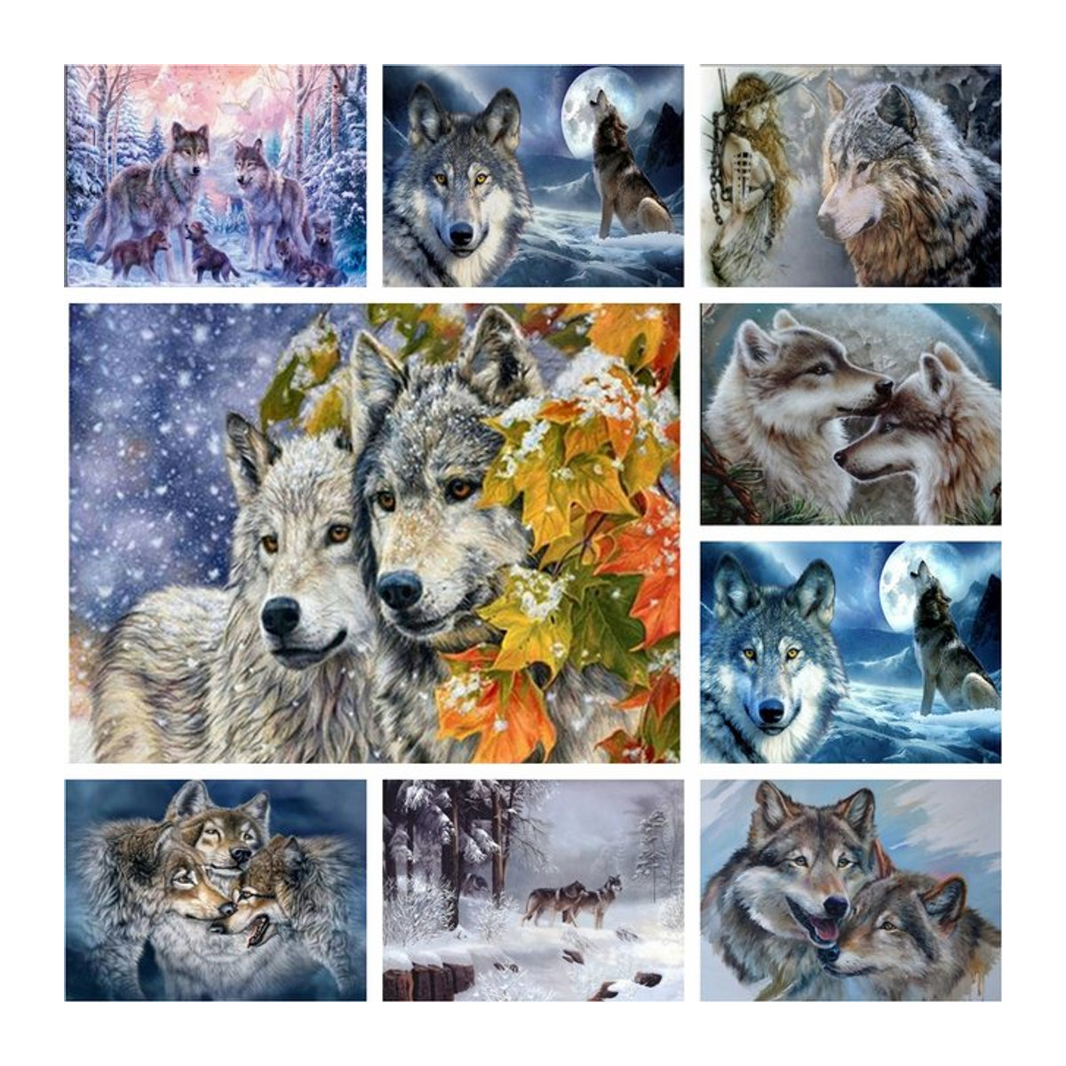 KAYOU 5D-Diamantgemälde Wolf als Kreuzstich-Set mit runden Strasssteinen in Mehrfarbig - Bild 1