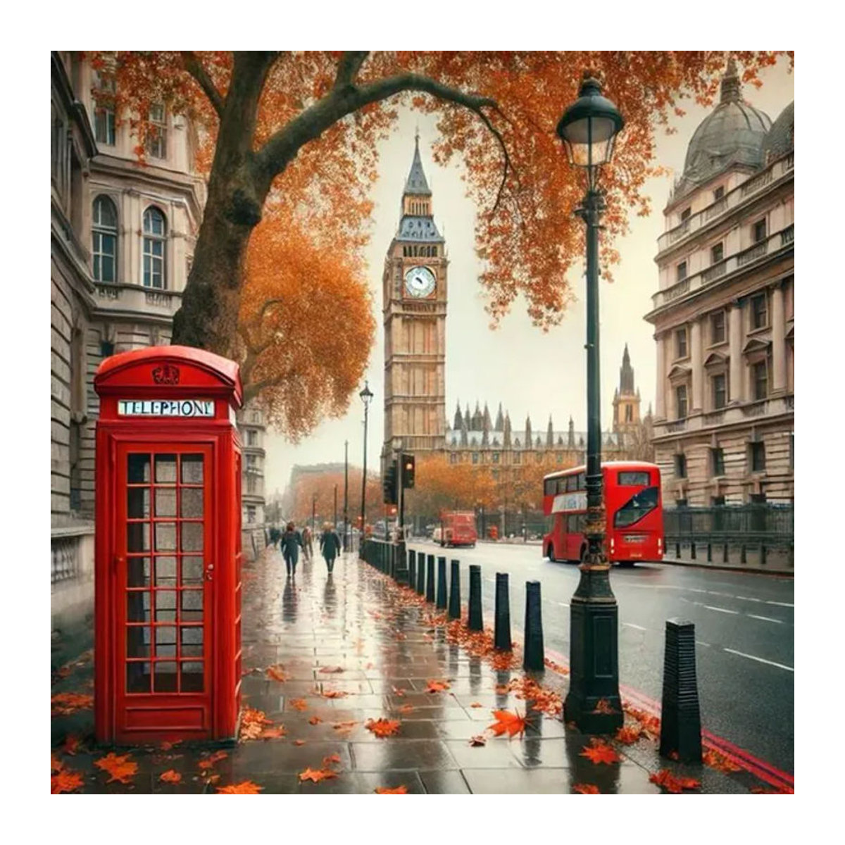 KAYOU 5D Diamantmalerei-Set London Big Ben und Rote Telefonzelle in Herbstoptik, Wandkunst Dekoration in Rot und Mehrfarbig - Bild 1