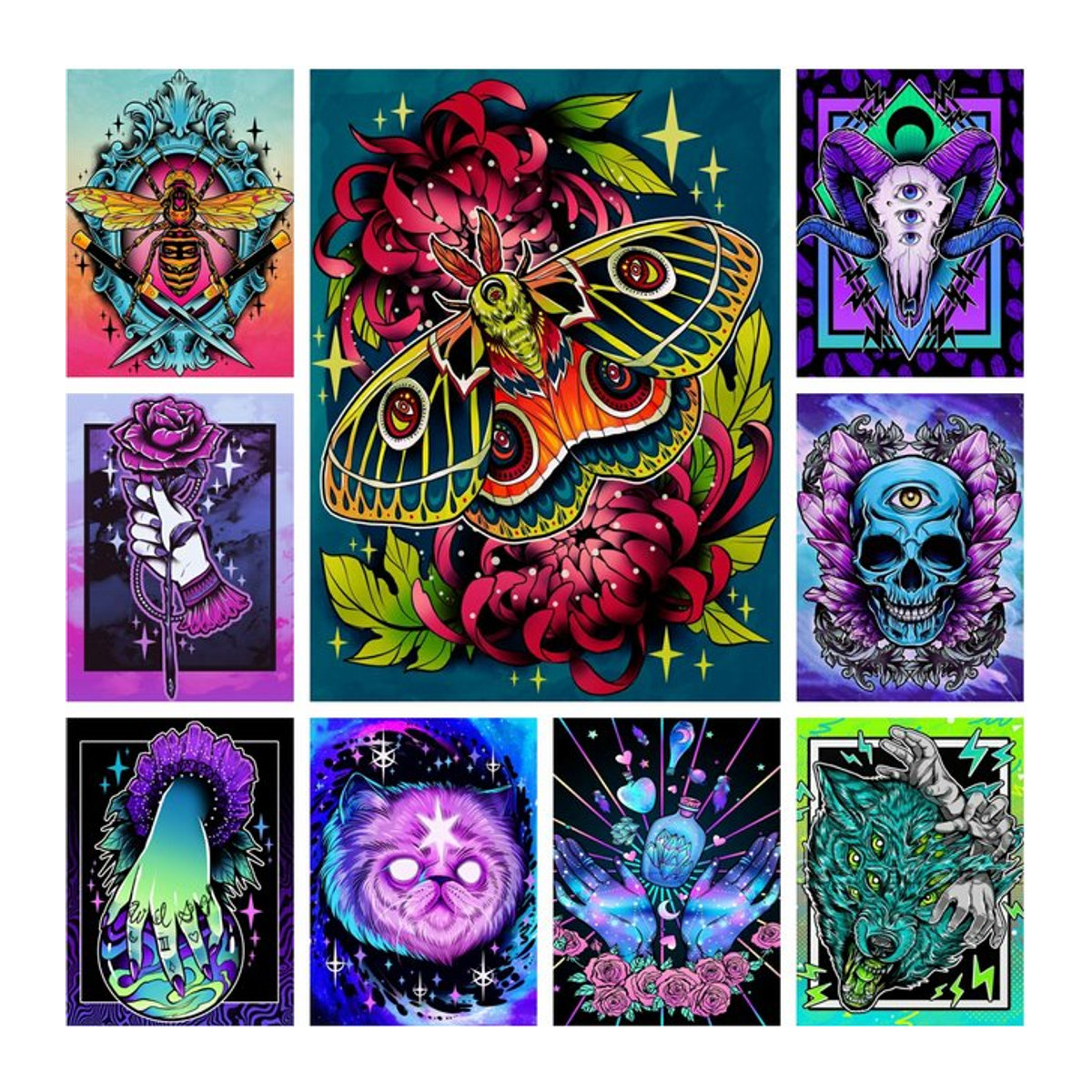 KAYOU 5D DIY Diamantmalerei Mosaik Set mit Tier- und Insektenmotiven Hase und Biene in Mehrfarbig mit runden Steinen - Bild 1