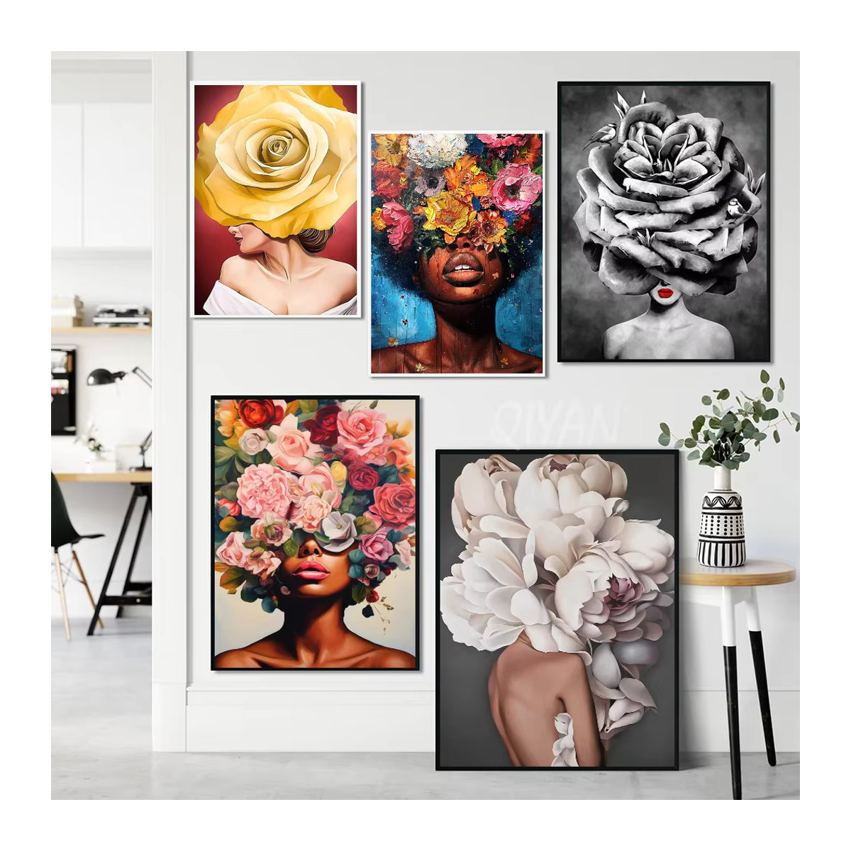 Kayou Abstrakter Wandaufkleber mit Blumen und Federn, Mehrfarbig, Wasserdichtes Papier für dein Zuhause - Bild 2