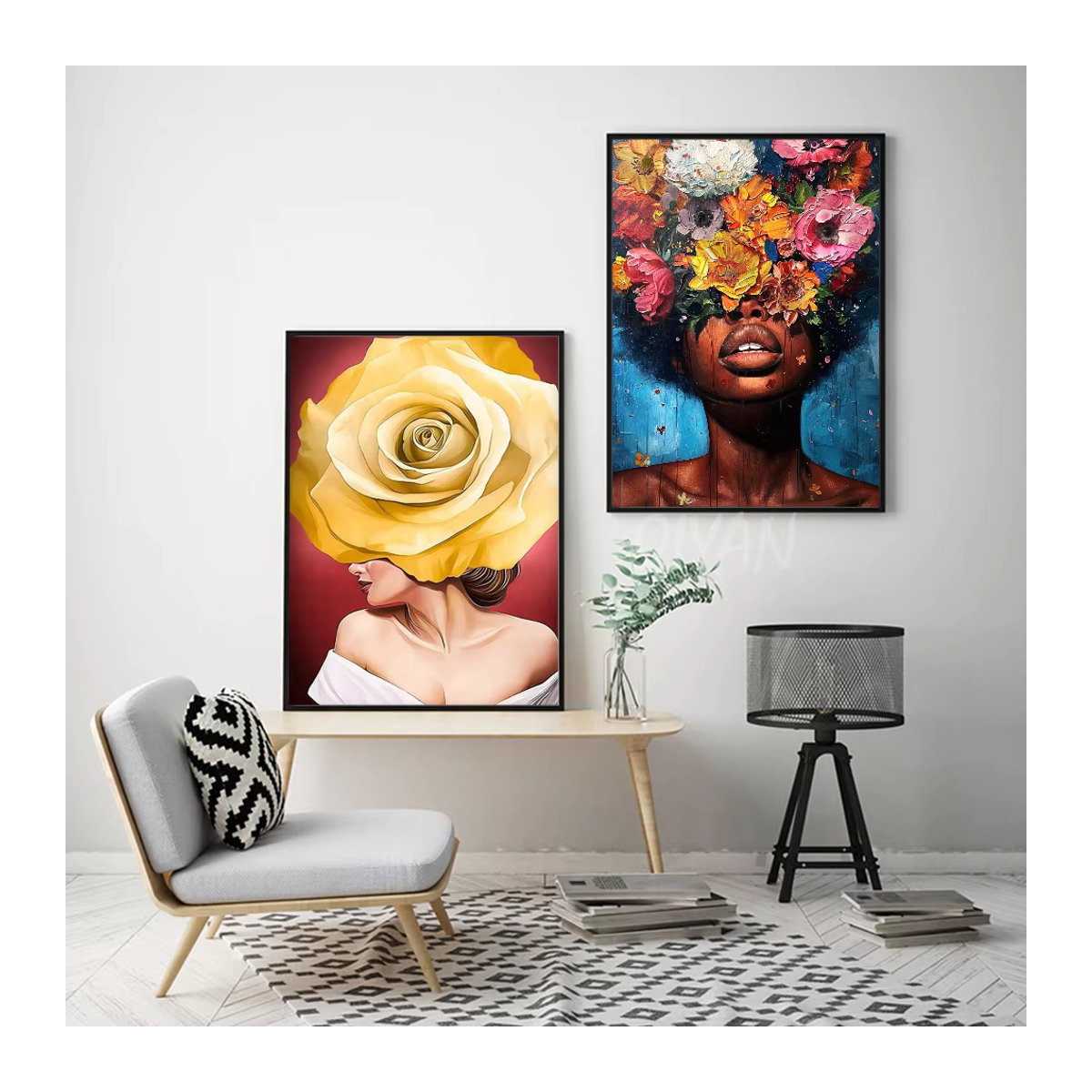 Kayou Abstrakter Wandaufkleber mit Blumen und Federn, Mehrfarbig, Wasserdichtes Papier für dein Zuhause - Bild 5