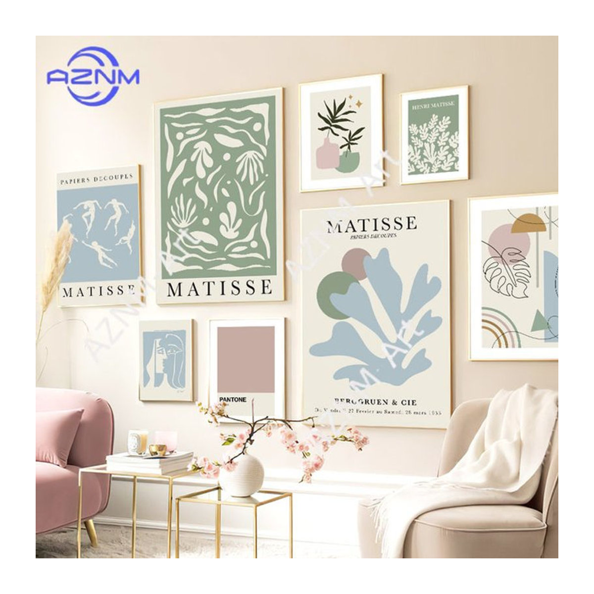 KAYOU Abstraktes Leinwandgemälde mit Korallenvase und Blättern, Modernes Florales Wandbild in Hochformat, Mehrfarbig - Bild 1