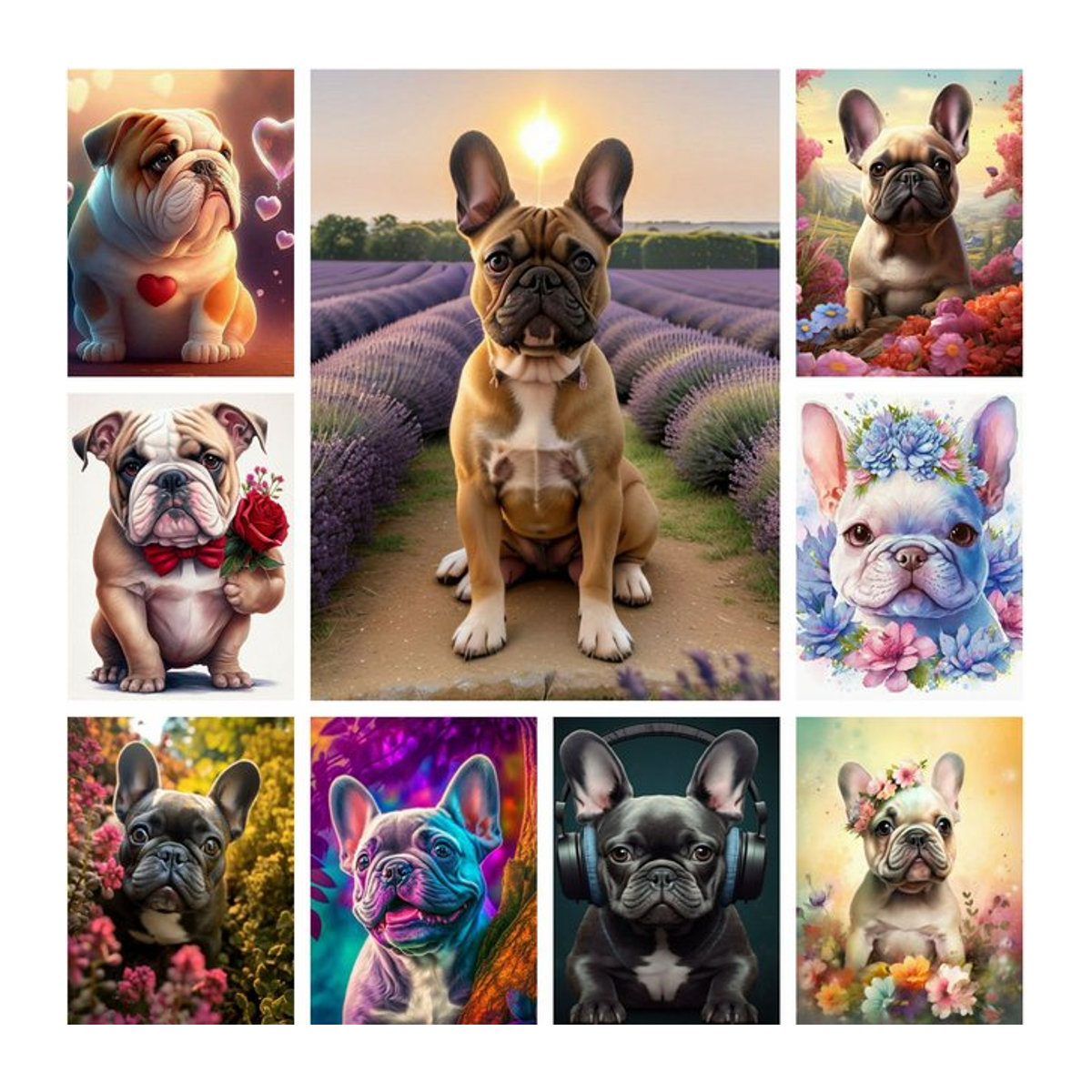 KAYOU Diamantmalerei Set mit französischem Bulldoggen Welpen als 5D DIY Kunst Mosaik Stickerei in Mehrfarbig - Bild 1