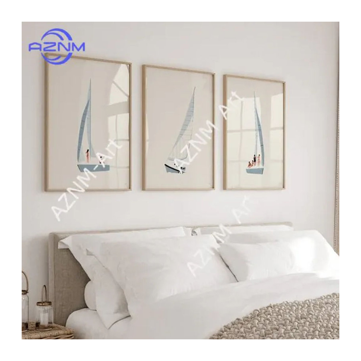 KAYOU Minimalistisches Leinwandbild in Blau mit Maritimem Segelmotiv für deine Wanddekoration - Bild 1