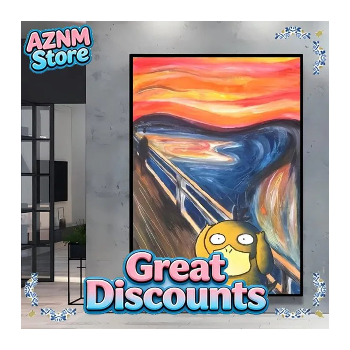 Kayou Pokemon Pikachu Leinwandposter mit niedlichen Cartoon-Figuren in Mehrfarbig, modernes Wandbild im Hochformat - Bild 1