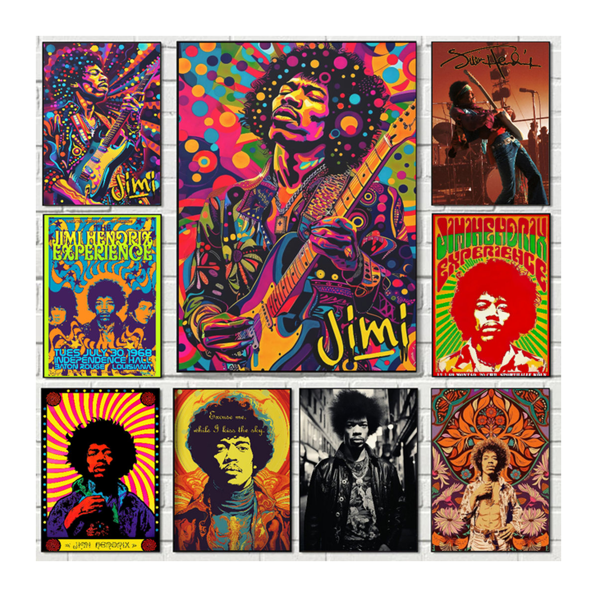 Kayou SINGER J-JIMI H-HENDRIX Poster selbstklebender wasserfester Papieraufkleber in Vintage-Optik, mehrfarbig - Bild 1