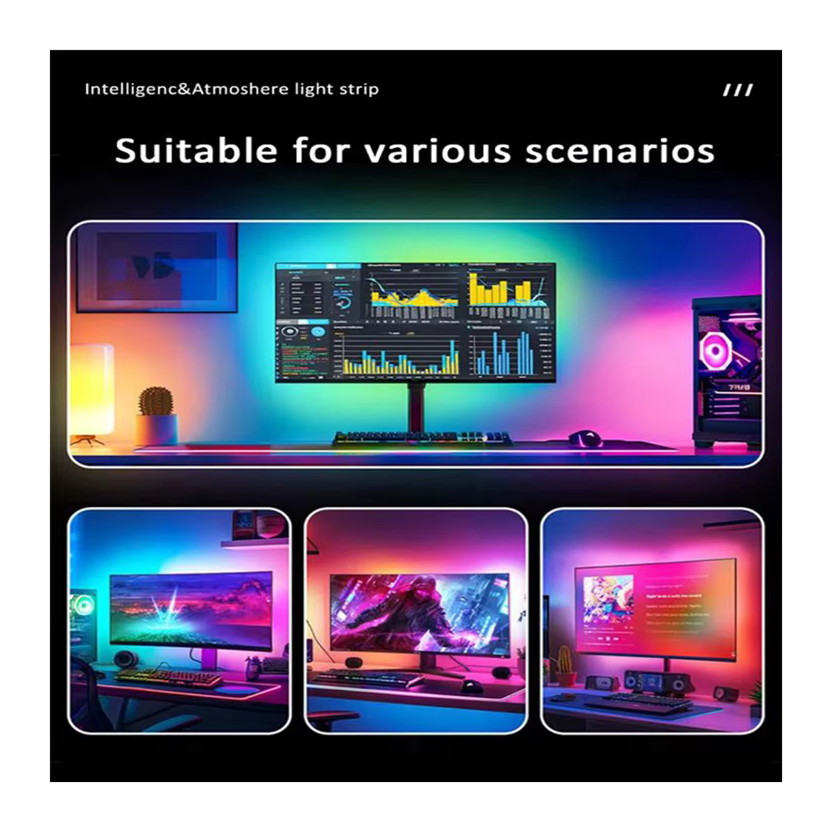 KcoiiFun RGBIC LED-Streifen für PC-Monitor 24-34 Zoll mit App-Steuerung und Musik-Synchronisation zur Gaming-Atmosphäre-Dekoration - Bild 4