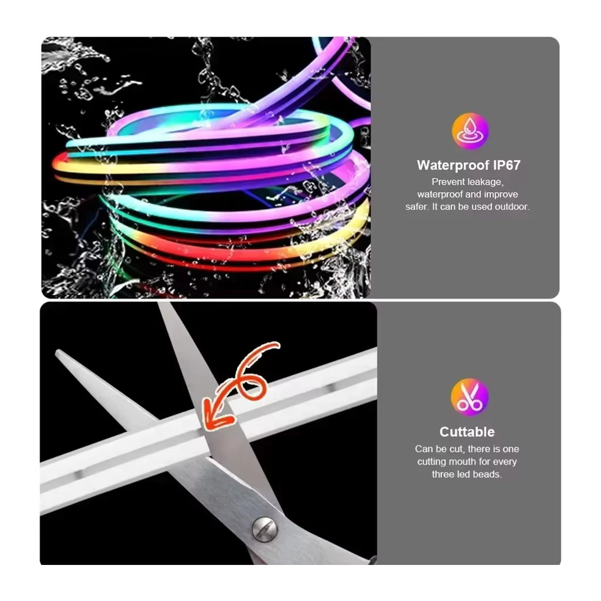 KcoiiFun RGBIC Neon-LED-Streifenlichter mit Bluetooth, Musik-Synchronisierung und Dreamcolor Chasing-Funktion, DC24V - Bild 3