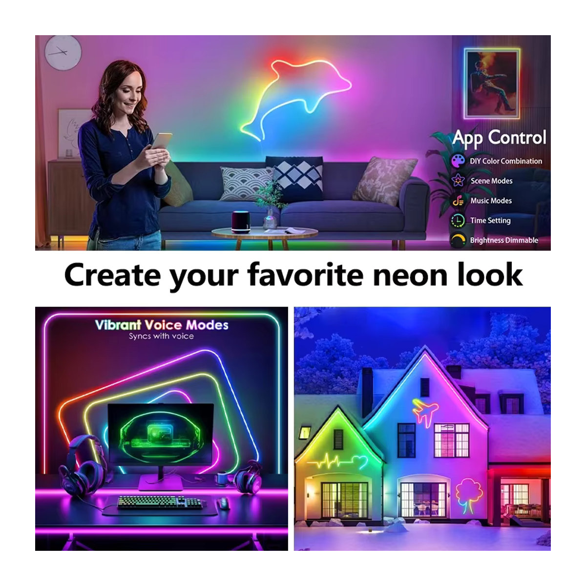 KcoiiFun RGBIC Neon-LED-Streifenlichter mit Bluetooth, Musik-Synchronisierung und Dreamcolor Chasing-Funktion, DC24V - Bild 5