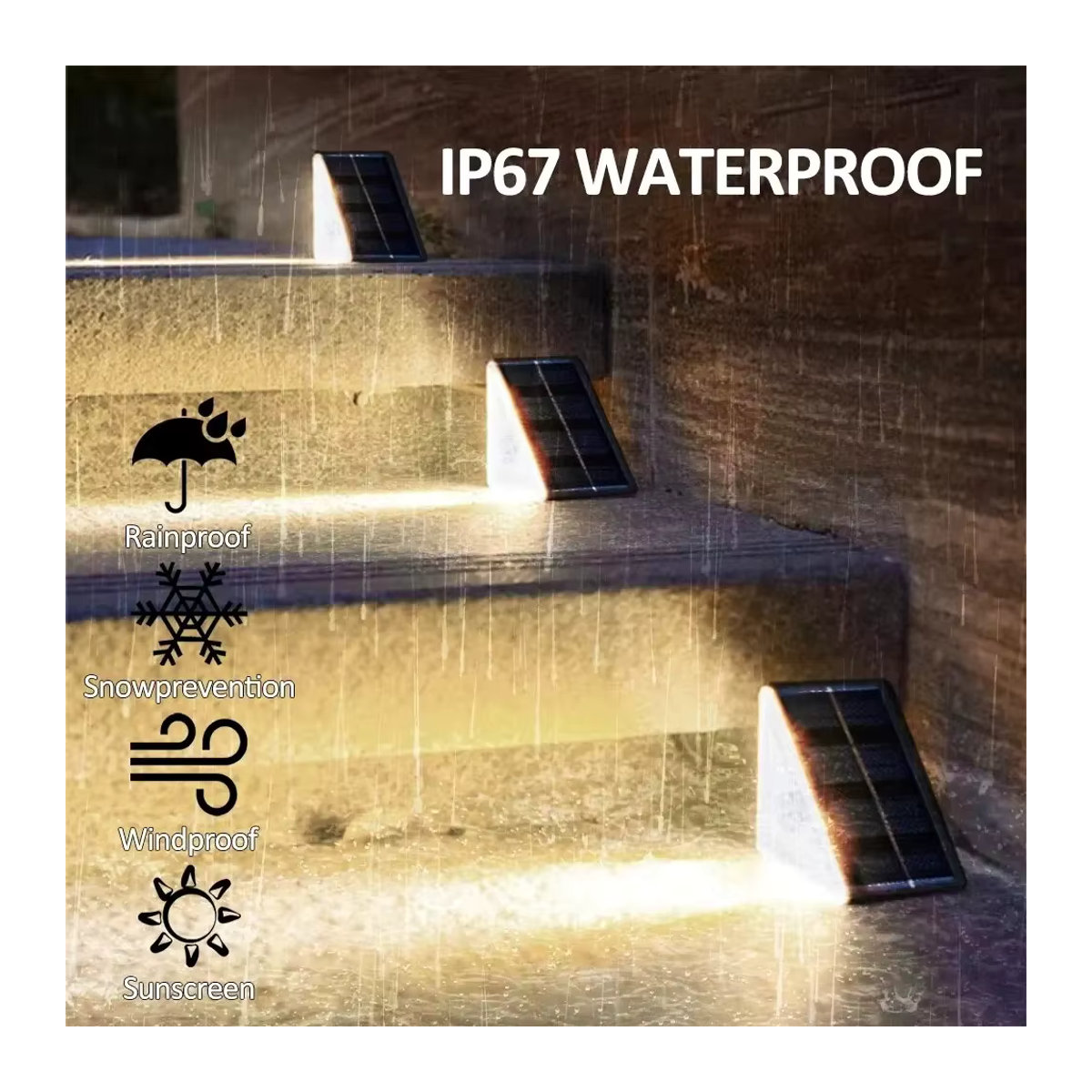 KcoiiFun Solar-Stufenleuchten für den Außenbereich, warmweiß, IP67 wasserdicht - Bild 3