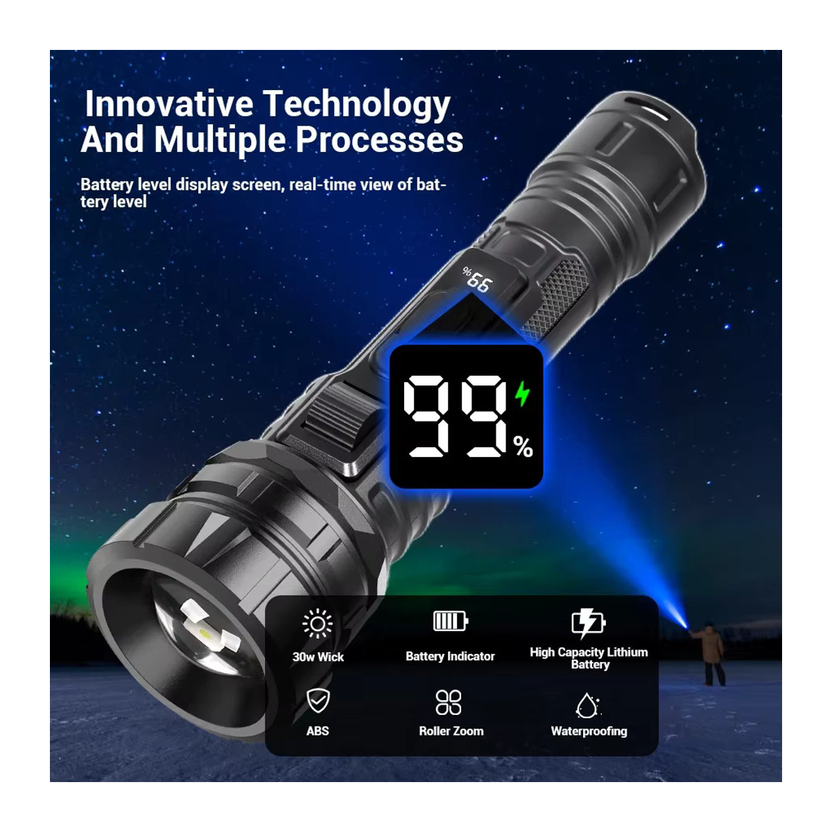 KDULIT Superhelle LED-COB-Taschenlampe, wiederaufladbare multifunktionale USB-Taschenlampe für Outdoor und Camping - Bild 2
