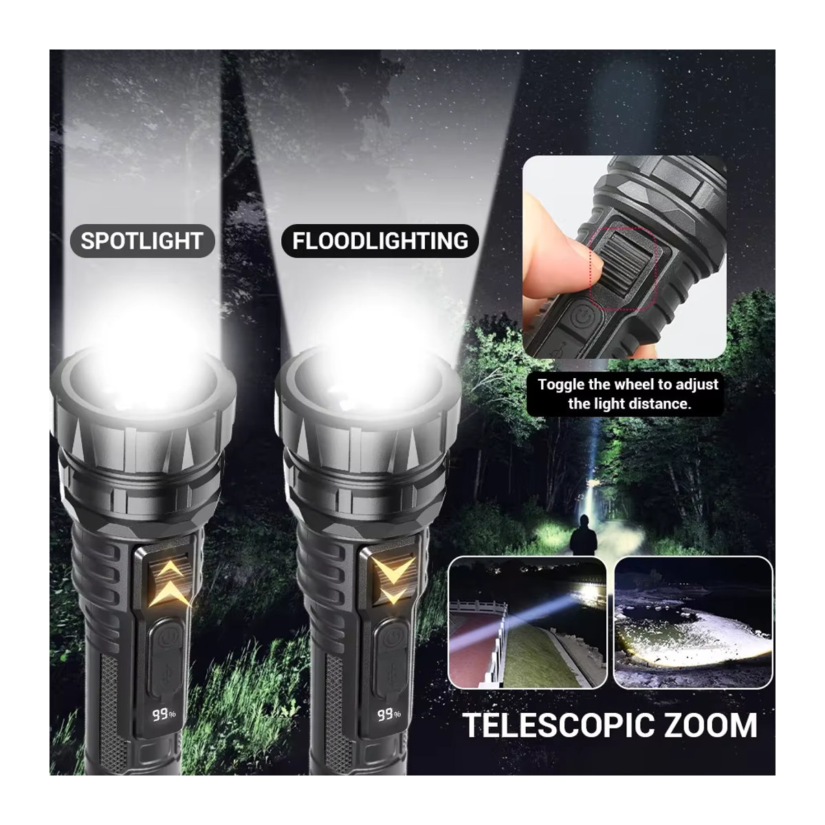 KDULIT Superhelle LED-COB-Taschenlampe, wiederaufladbare multifunktionale USB-Taschenlampe für Outdoor und Camping - Bild 4