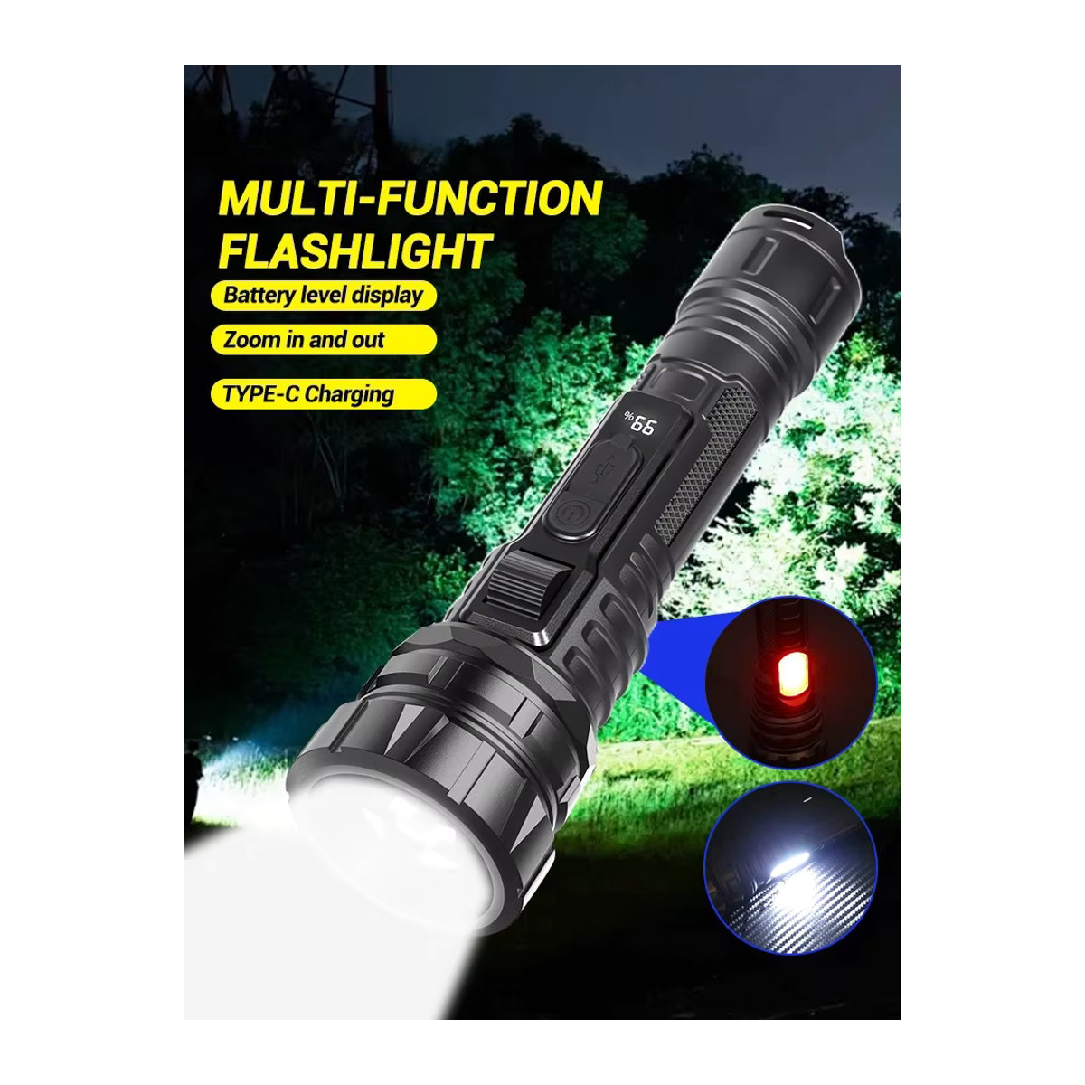KDULIT Superhelle LED-COB-Taschenlampe, wiederaufladbare multifunktionale USB-Taschenlampe für Outdoor und Camping - Bild 6