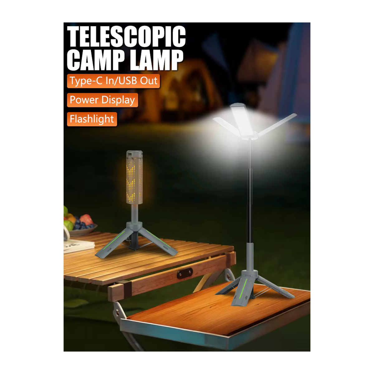 KDULIT Teleskop-Campingleuchte, dimmbare USB-Campinglampe mit 8000-mAh-Akku, wasserdichtes Licht für Camping und Wandern - Bild 7