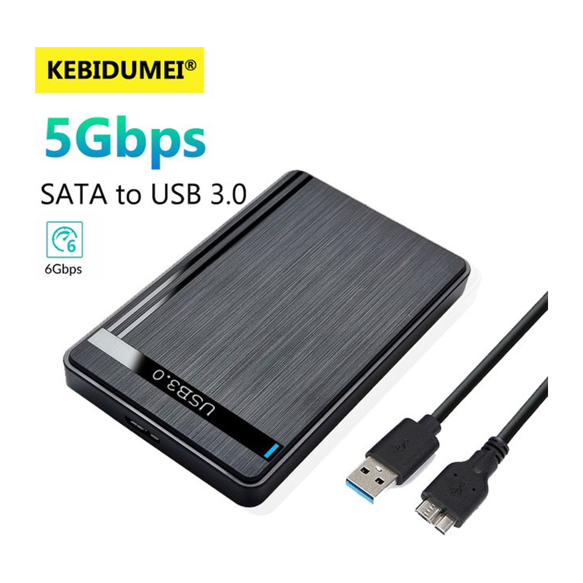 KEBETEME Externes 2,5-Zoll-HDD-Gehäuse SATA zu USB 3.0 für SSD und HDD, Schwarz, Minimalistisch - Bild 1