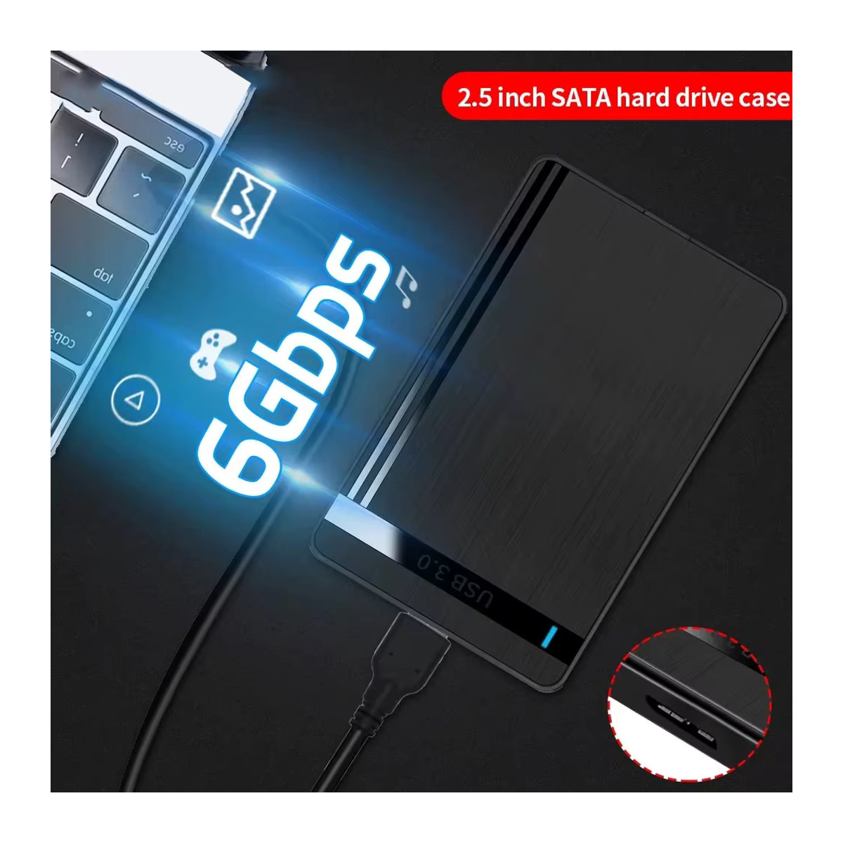 KEBETEME Externes 2,5-Zoll-HDD-Gehäuse SATA zu USB 3.0 für SSD und HDD, Schwarz, Minimalistisch - Bild 3