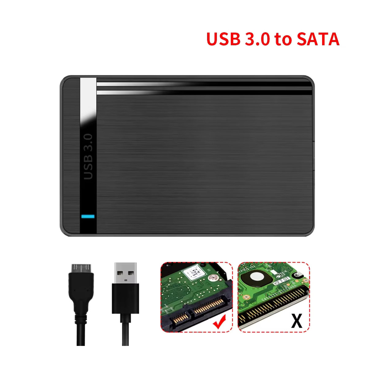 KEBETEME Externes 2,5-Zoll-HDD-Gehäuse SATA zu USB 3.0 für SSD und HDD, Schwarz, Minimalistisch - Bild 5