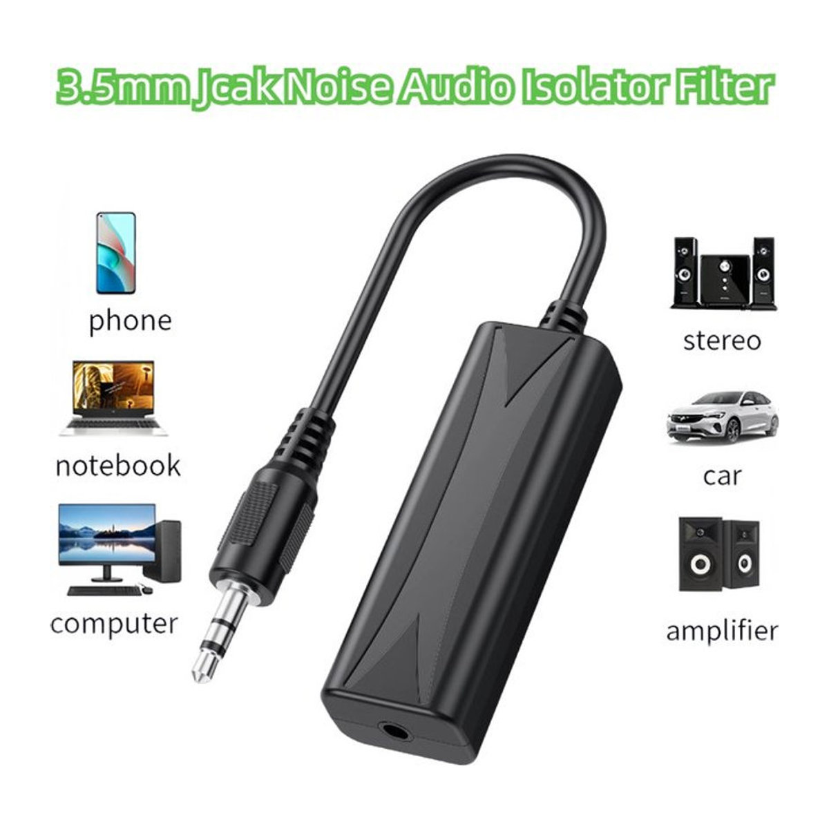 kebidumei 3,5-mm-Audio-Aux-Kabel mit Rauschfilter und Erdungsschleife zur Störungsunterdrückung, Schwarz - Bild 1