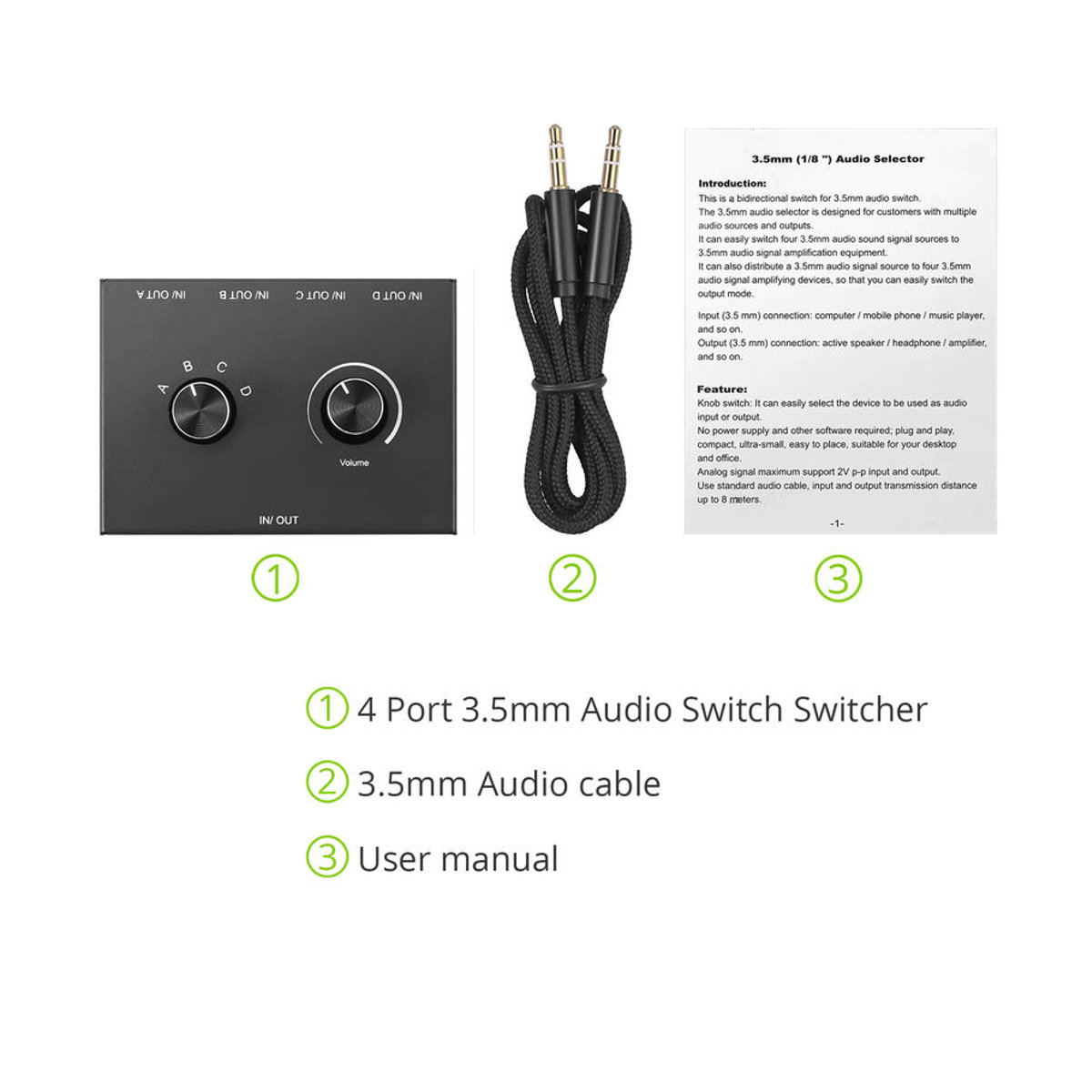 kebidumei 4-Wege/2-Wege 3,5 mm Stereo-Audio-Umschalter Schwarz mit Stummschalttaste - Bild 6