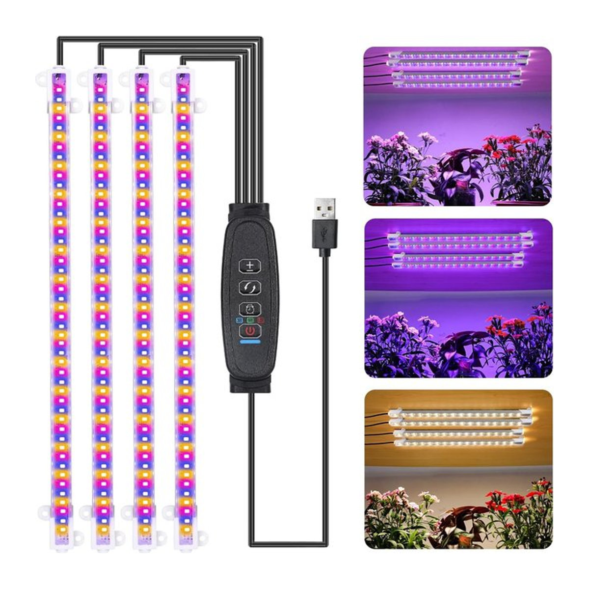 KEBINCPLED Phyto Lampe mit Vollspektrum LED, dimmbar, 3 Farben, USB DC5V mit Timer für Indoor Pflanzen und Hydrokultur - Bild 1