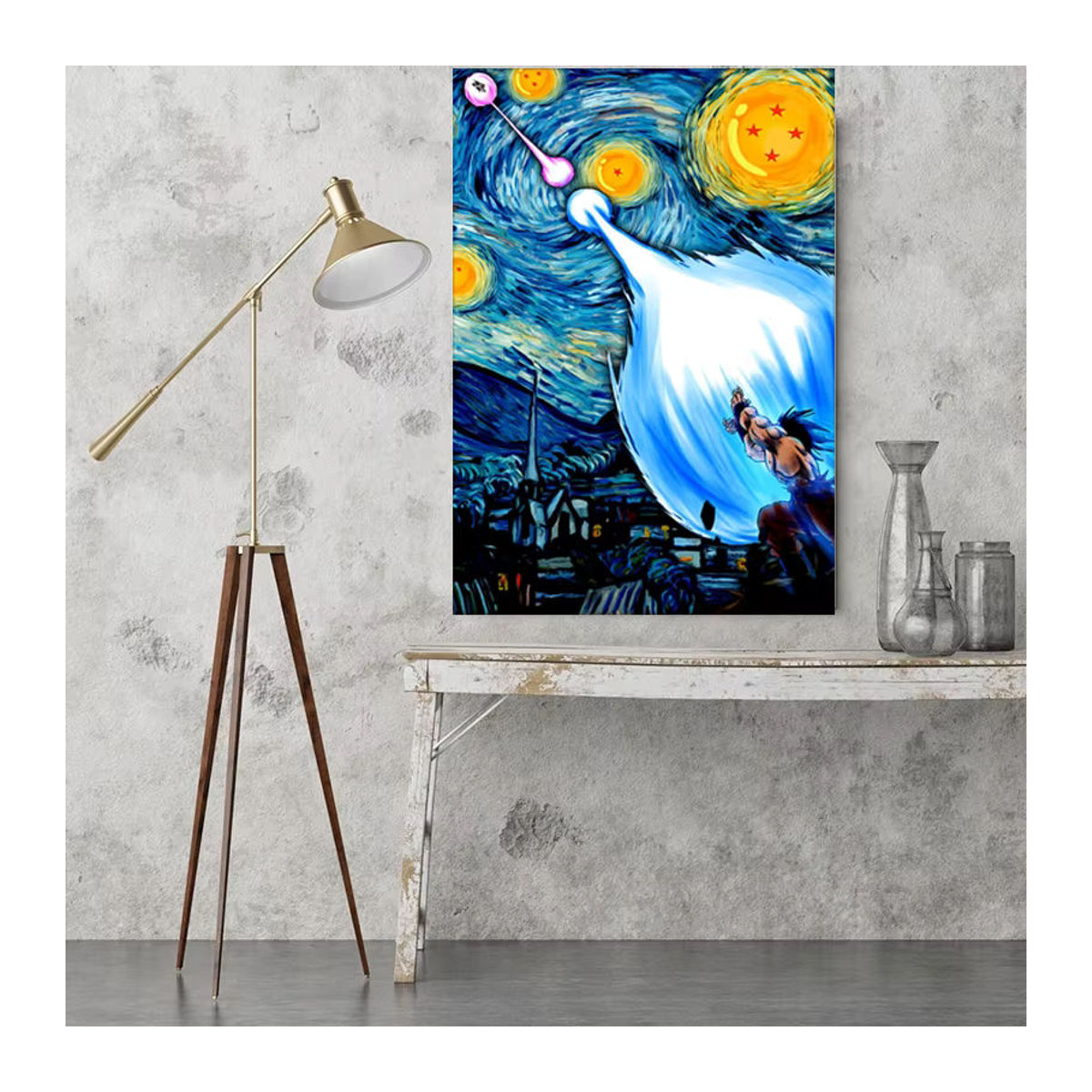 Keeppley Dragon Ball Anime Goku Poster Abstrakte Leinwandmalerei im Van Gogh Sternennacht Stil, Mehrfarbiges Wandbild für dein Teenager Schlafzimmer, Hochformat, Rahmenlos - Bild 2