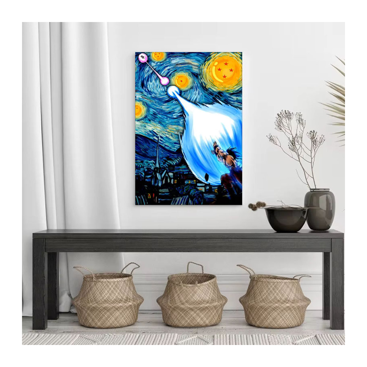Keeppley Dragon Ball Anime Goku Poster Abstrakte Leinwandmalerei im Van Gogh Sternennacht Stil, Mehrfarbiges Wandbild für dein Teenager Schlafzimmer, Hochformat, Rahmenlos - Bild 3